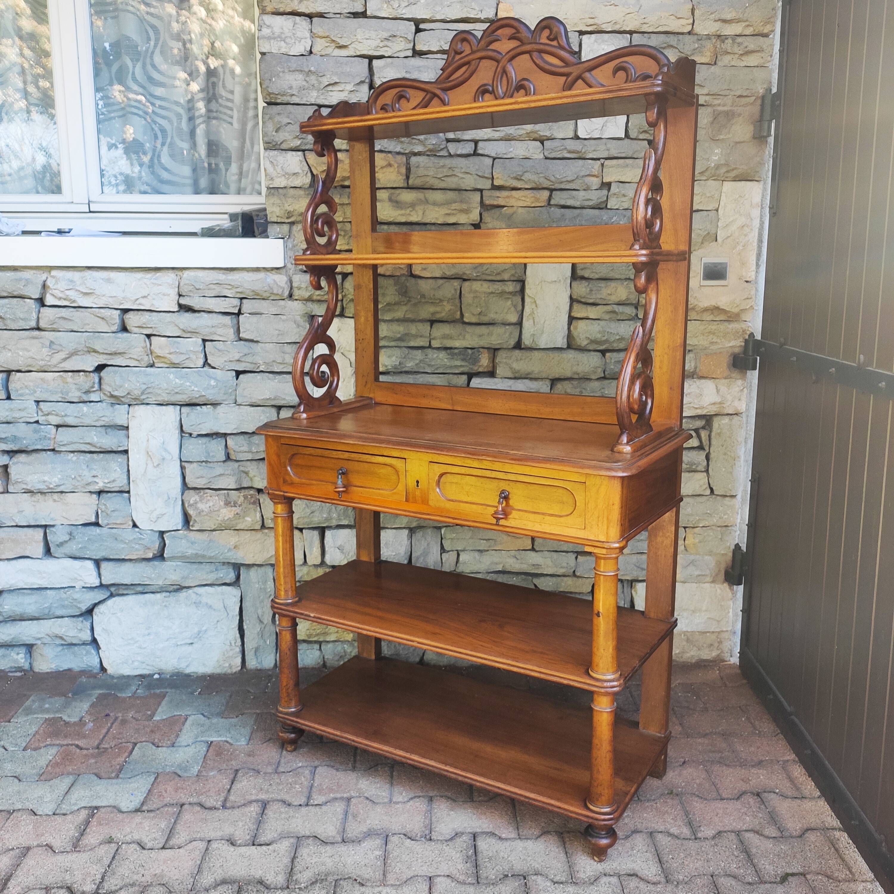 Old solid blond walnut console table