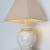 Large enameled porcelain lamp in relief, Asian pattern