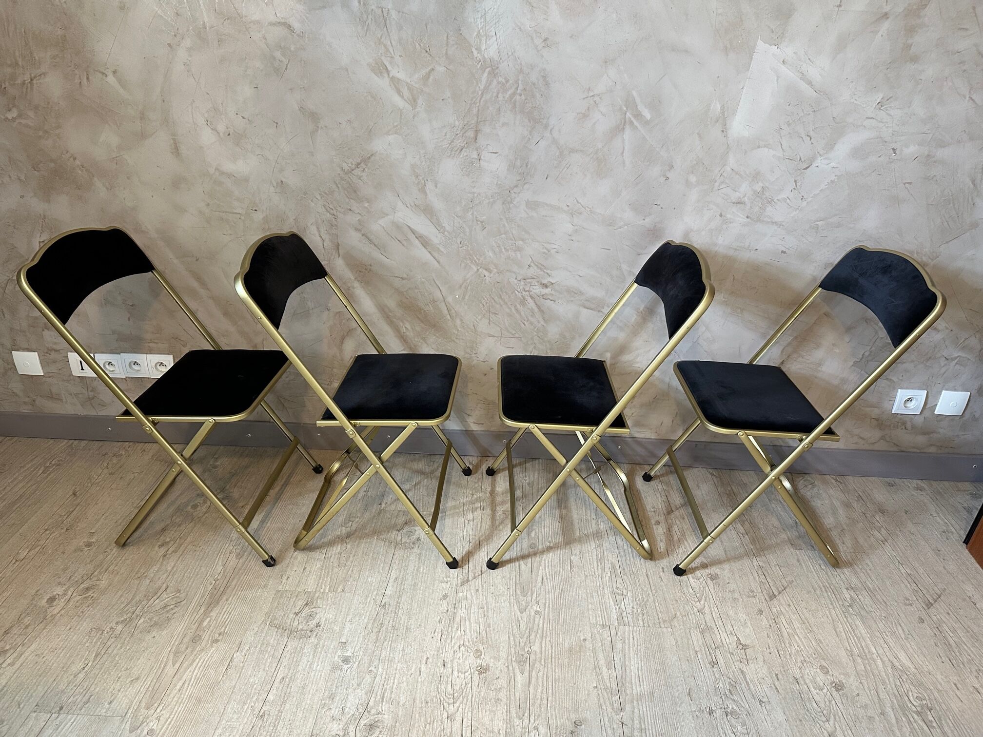 4 velvet and brass chairs