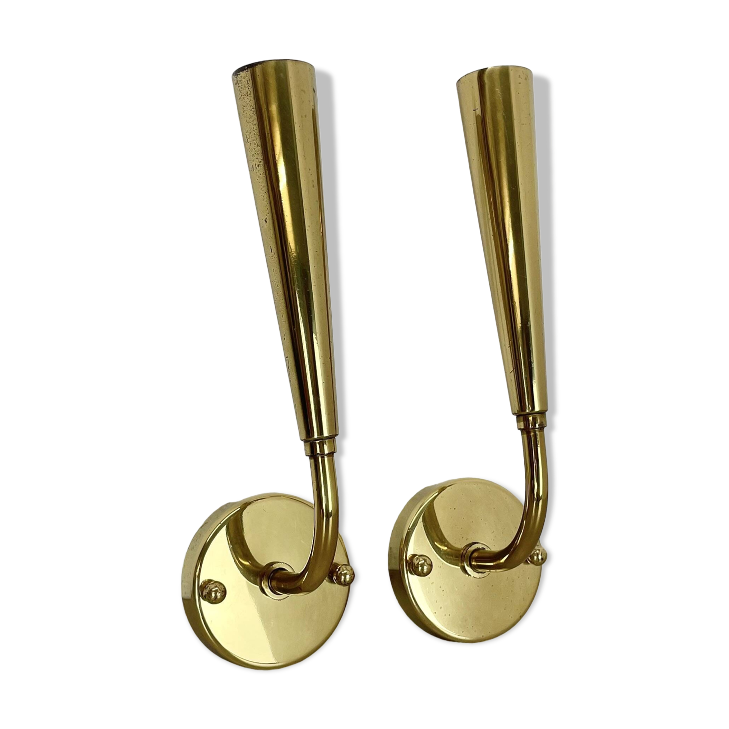 set of 2 Brass "TORCH" Stilnovo Style Theatre Wall Light Sconces, Italy, 1970s