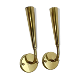 set of 2 Brass "TORCH" Stilnovo Style Theatre Wall Light Sconces, Italy, 1970s