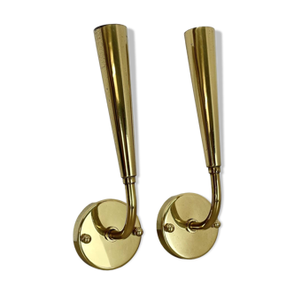 set of 2 Brass "TORCH" Stilnovo Style Theatre Wall Light Sconces, Italy, 1970s