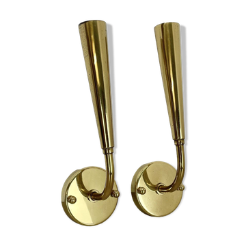 set of 2 Brass "TORCH" Stilnovo Style Theatre Wall Light Sconces, Italy, 1970s