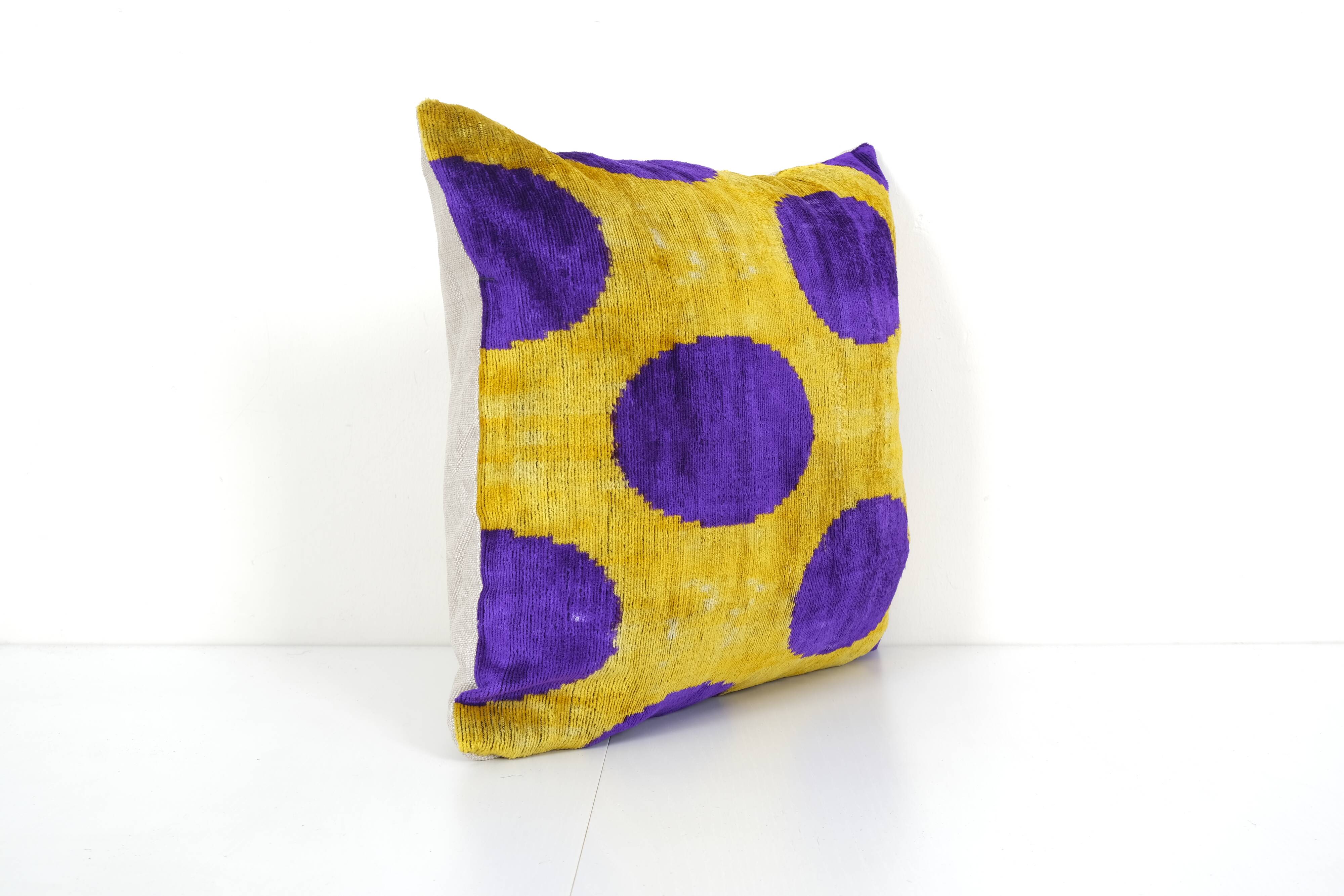 Velvet ikat cushion dots purple