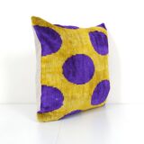 Velvet ikat cushion dots purple