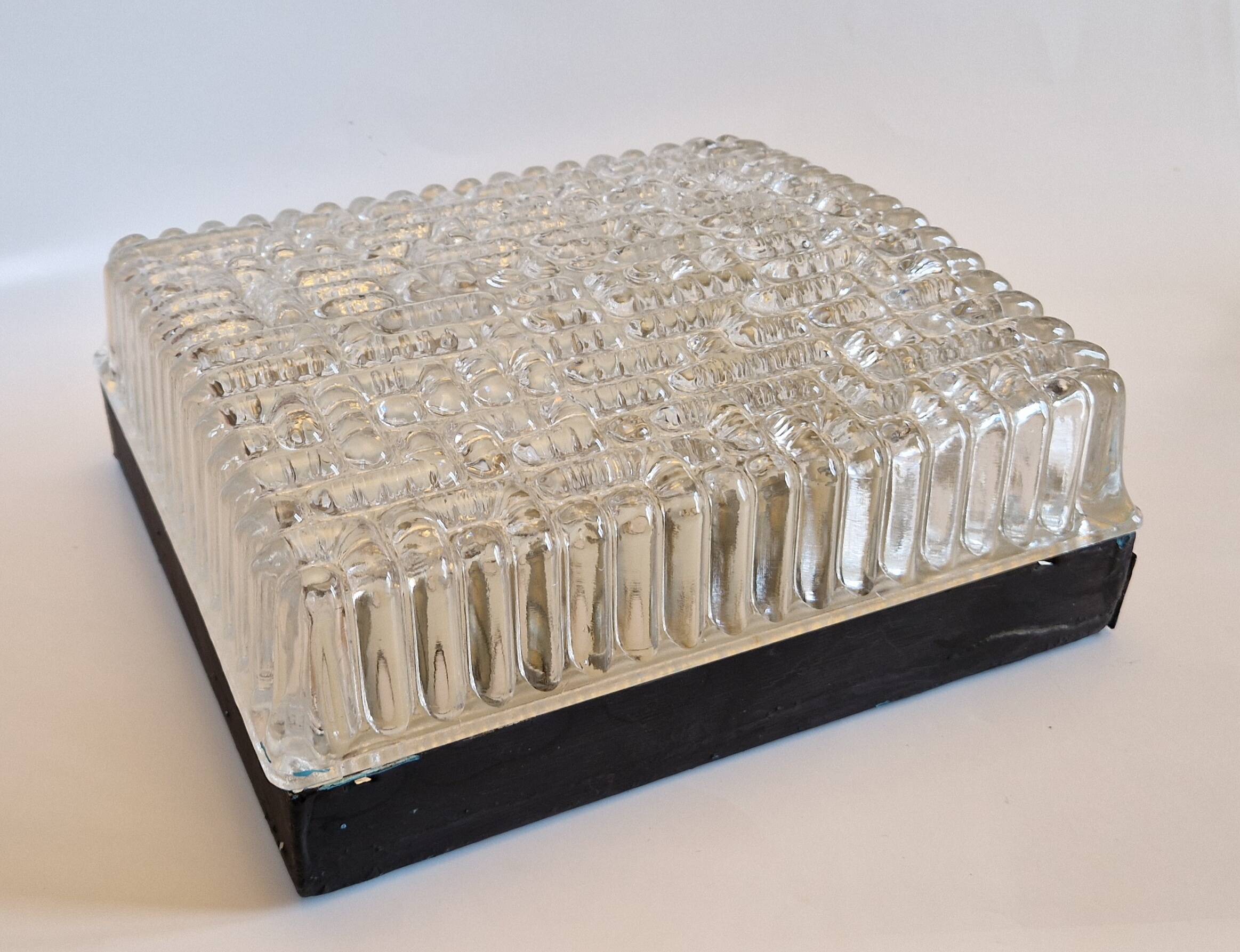 Pair of rectangular wall/ceiling lights in molded glass, 1960s