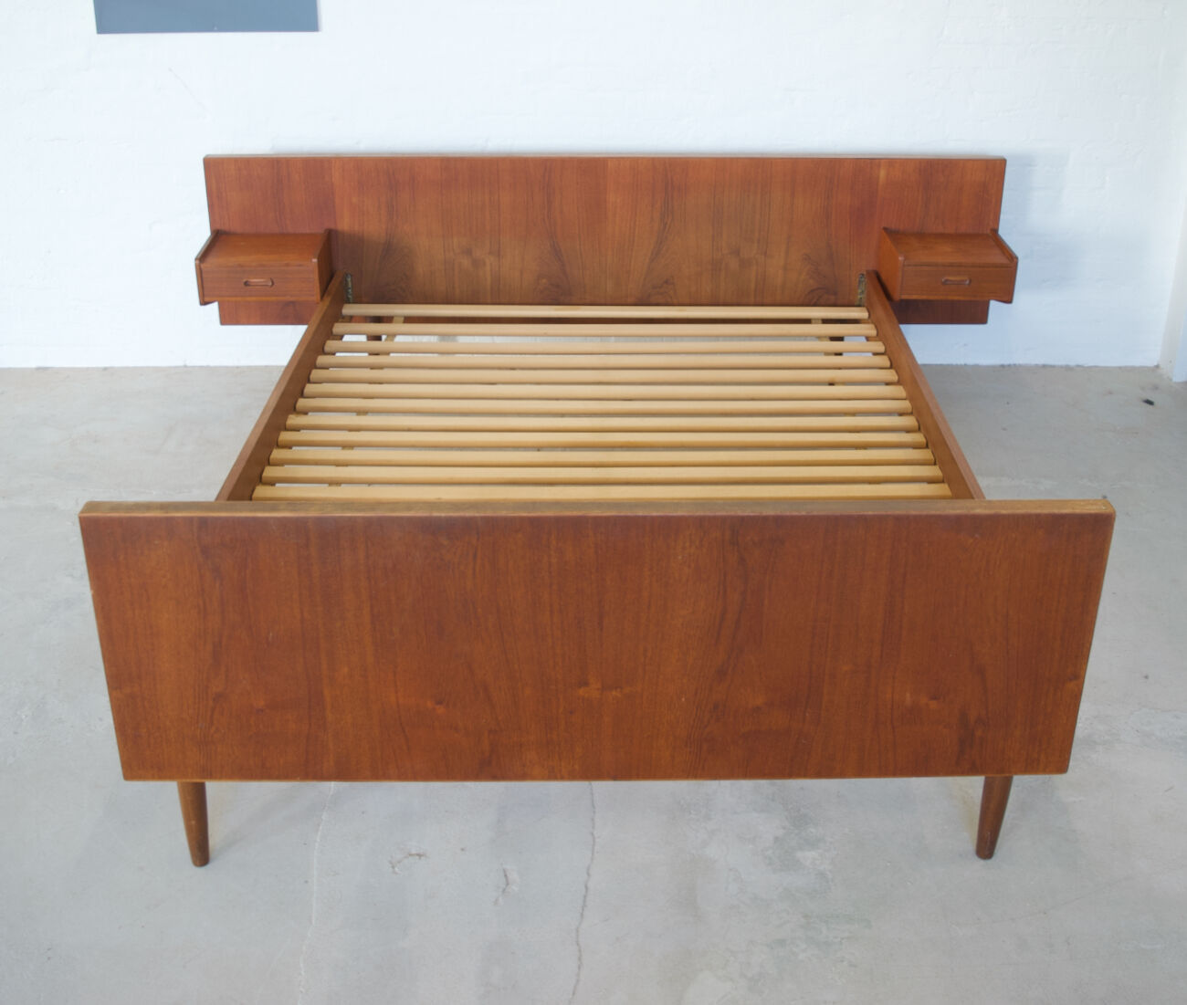 Danish Mid-Century Teak Floating Double Bed, 1950's.