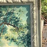 Oil on canvas, Cows drinking in a shady river in beautiful molded frame signed Wassang