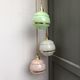 Suspension cascade three lights vintage globes in clichy glass pink white and green