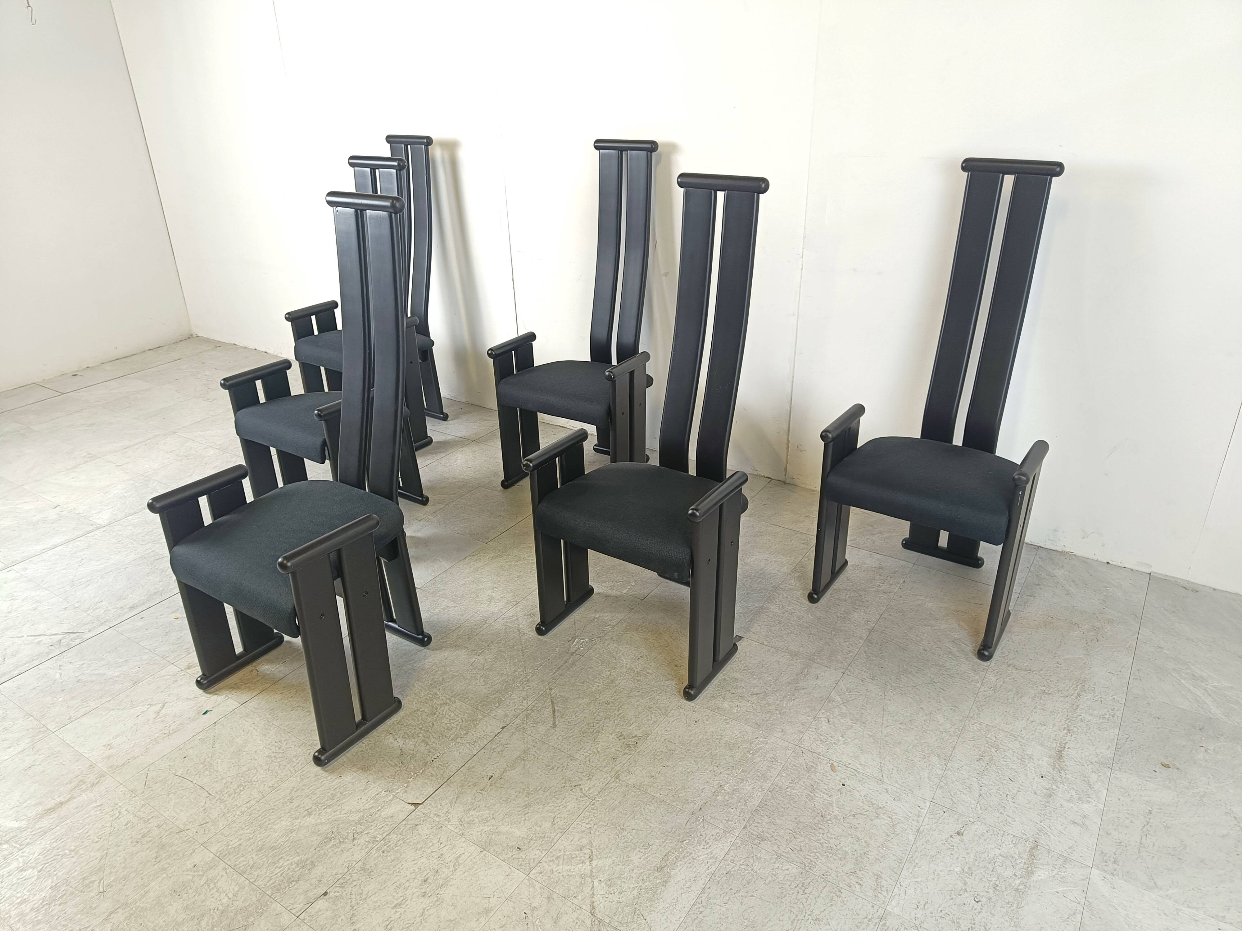 Chaises de salle à manger post-modernes à haut dossier, lot de 6, années 1970