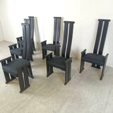 Post modern high back dining chairs, set of 6, 1970s