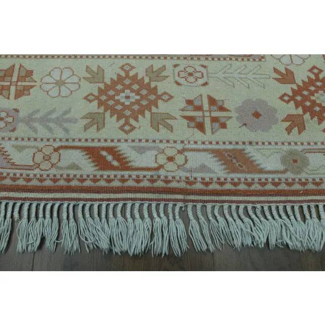 1970s Vintage Turkish Handmade Wool & Cotton Orange Area Rug 254x358