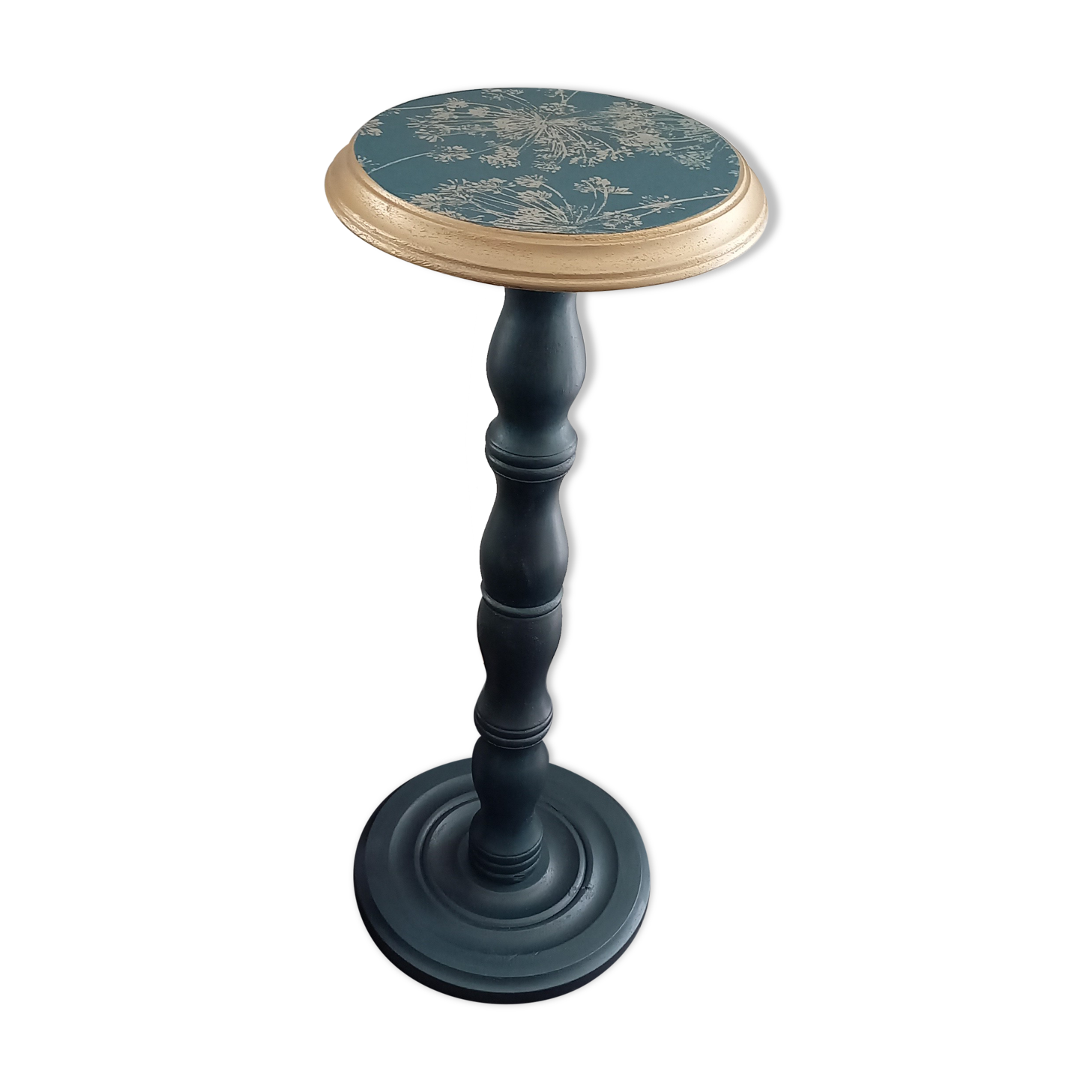 Vintage blue and gold pedestal table