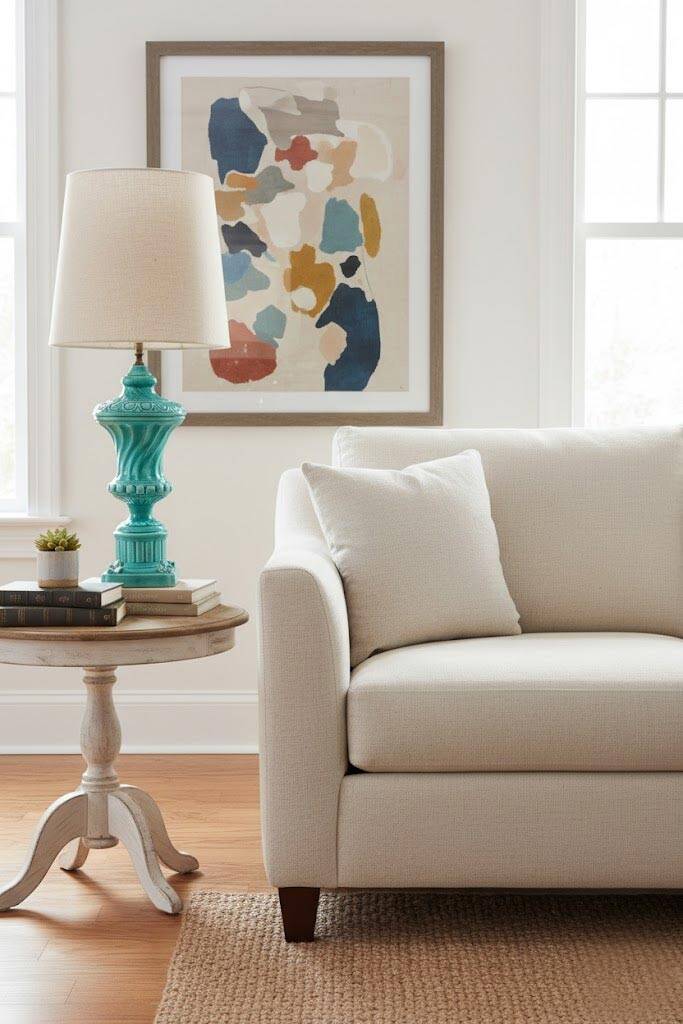 Large turquoise blue table lamp Manises from the 1960s (61 cm)