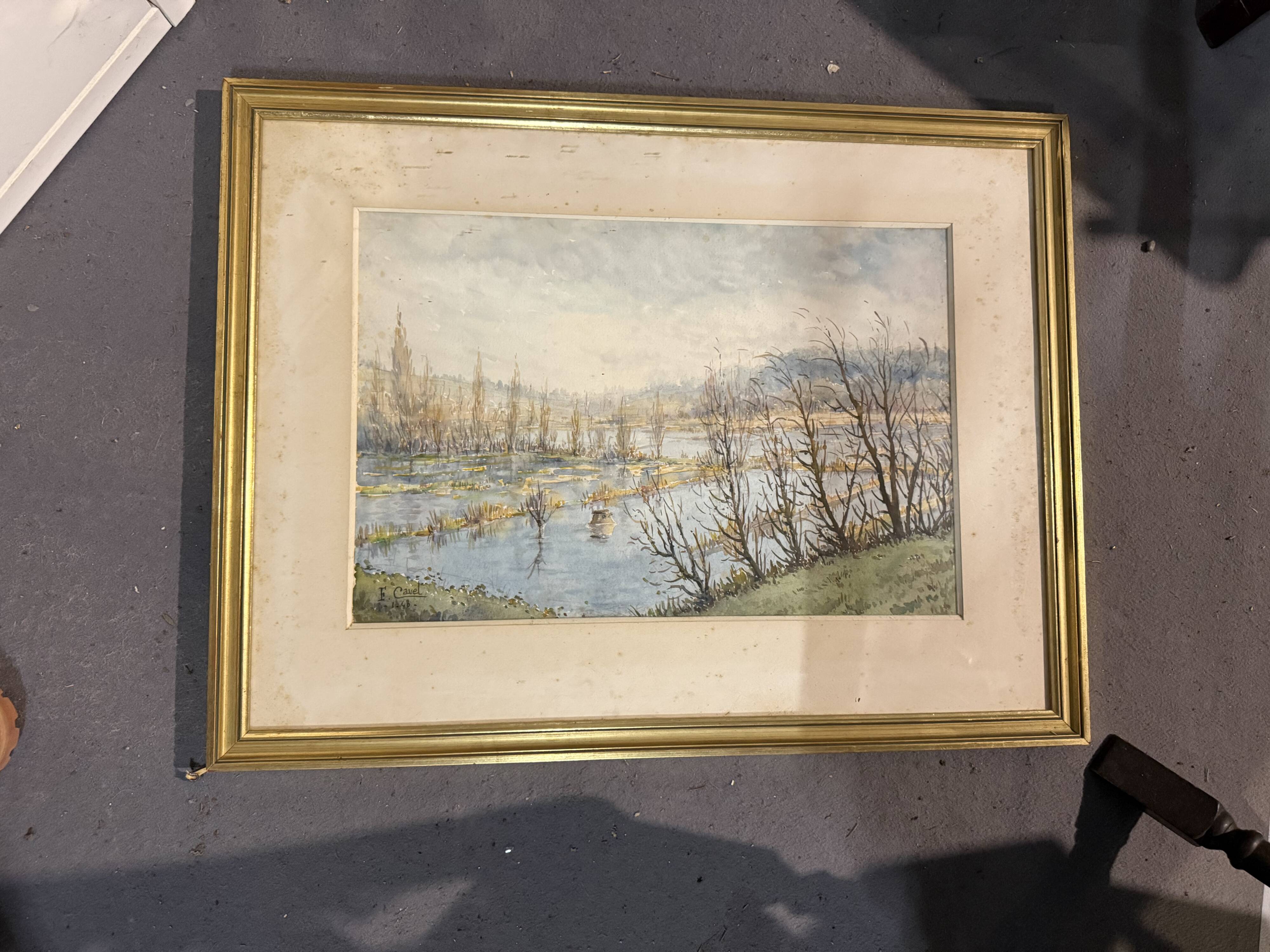 Lithograph Marsh Landscape Signed F Cavel