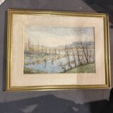 Lithograph Marsh Landscape Signed F Cavel