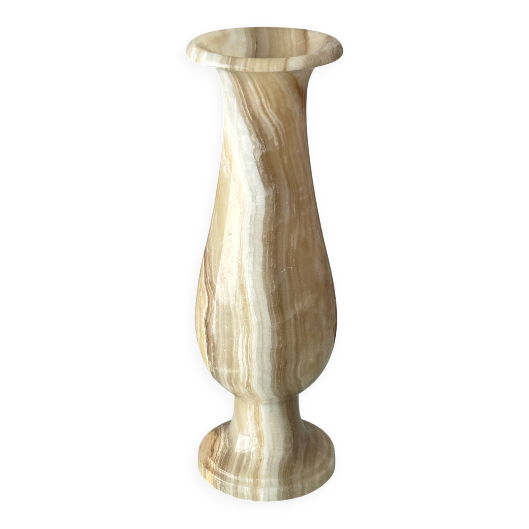 Vintage Italian Onyx Marble Vase – 25 cm – Honey & Cream Stone