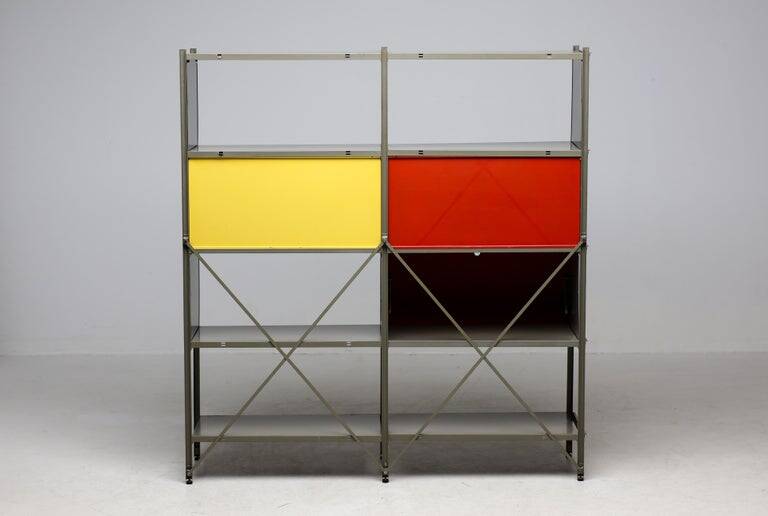Wim Rietveld Model 663-2 Modular Metal Storage Cabinet for Gispen, 1954
