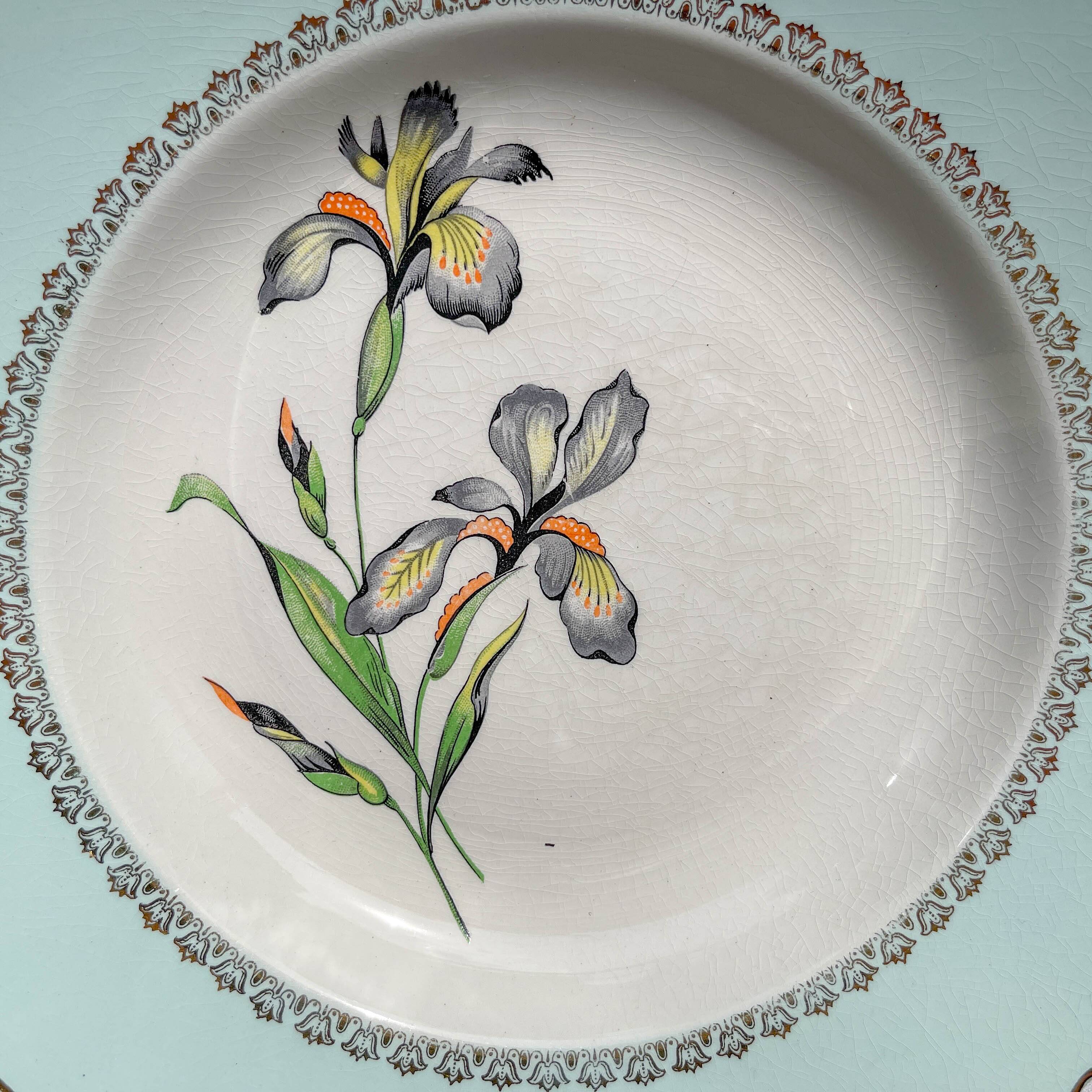 6 vintage white and green porcelain soup plates Iris Moulin des Loups "Sargosse" 1950s