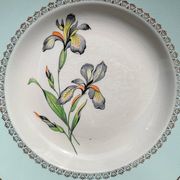 6 vintage white and green porcelain soup plates Iris Moulin des Loups "Sargosse" 1950s
