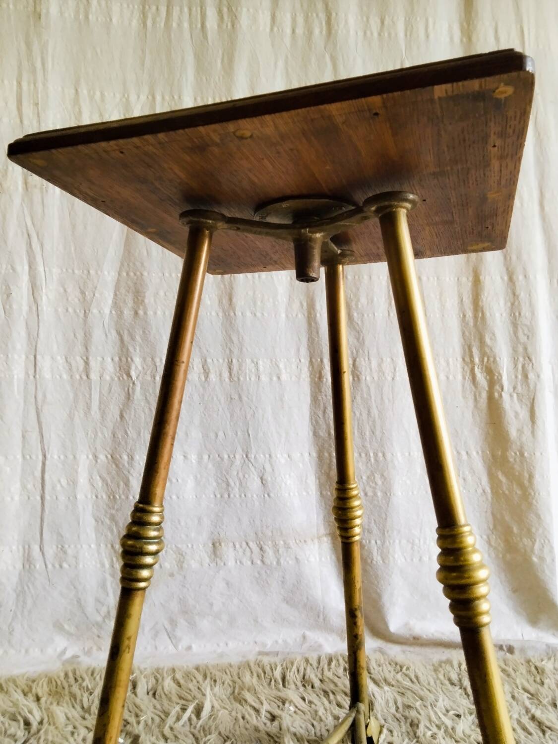 English side table in brass and solid wood - late 19th century