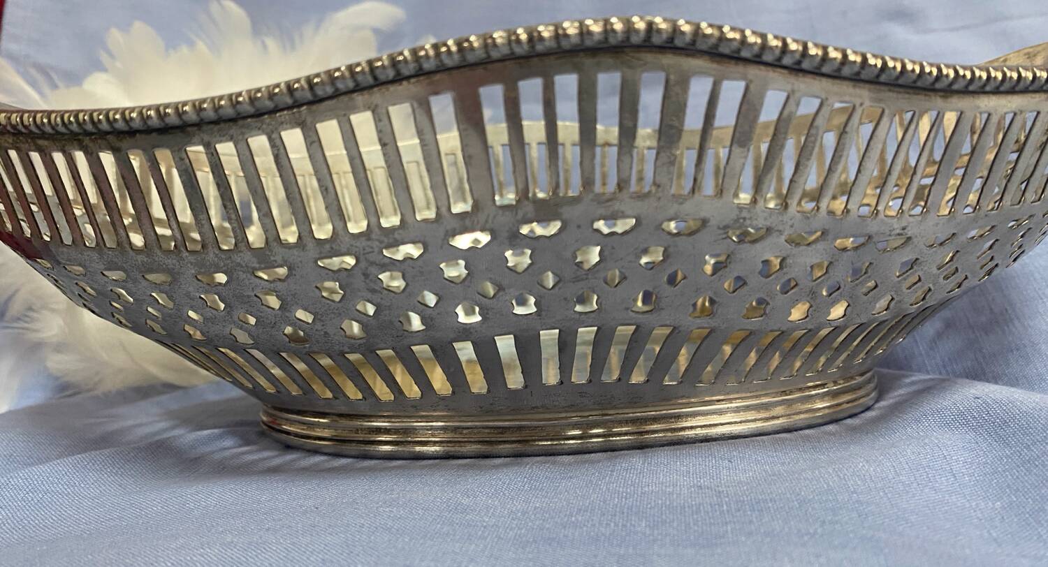 Large antique silver-plated metal bread basket