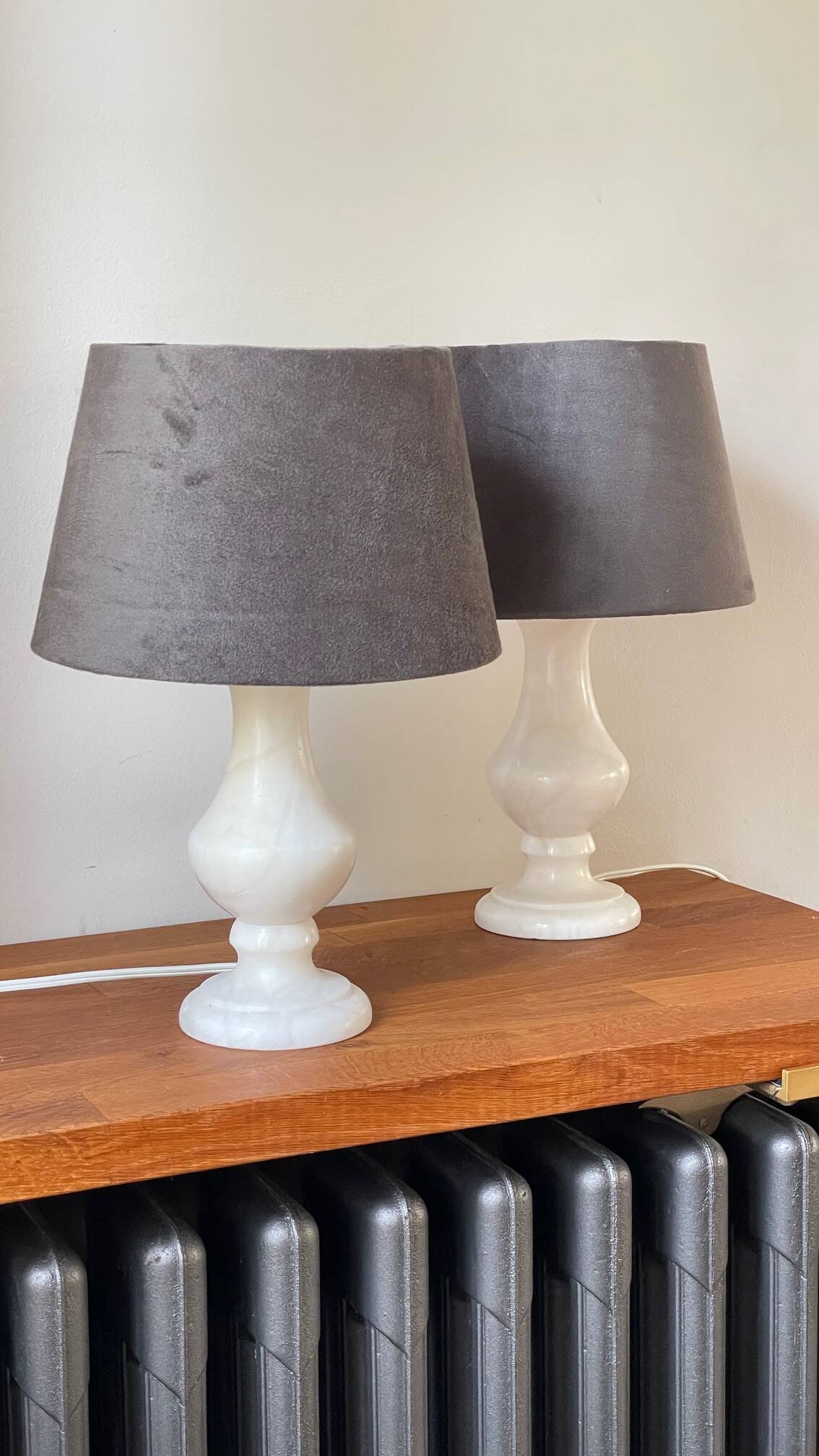 Paire lampes albâtre vintage