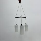 Mid-century design pendant lamp teak and opaline glass, 1970s