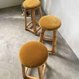 Set of three rattan high stools