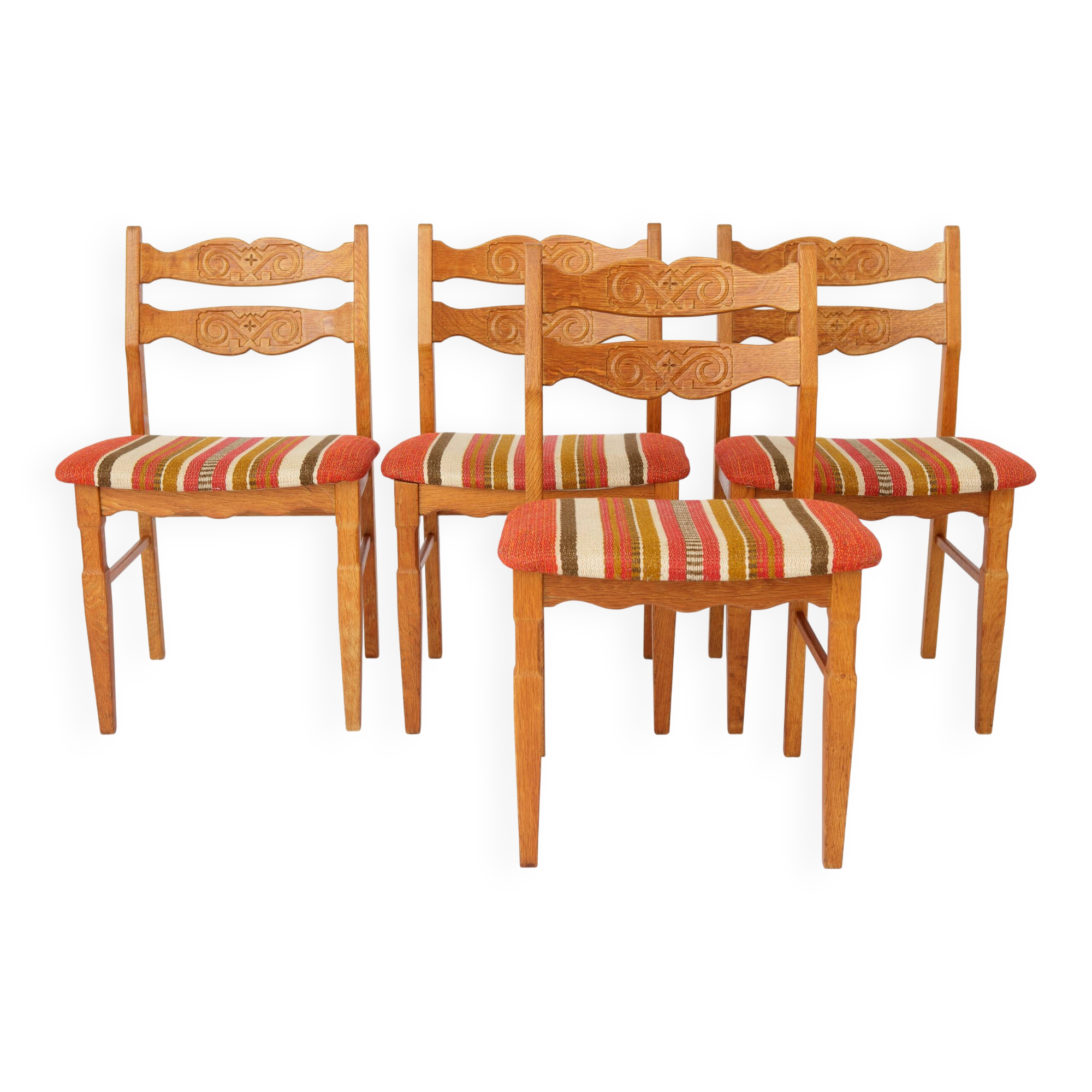 Set of 4 Henning Kjærnulf Oak Dining Chairs | Danish | EG Møbler | 1970s