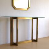 Modernist brass and glass console table & mirror. 1970s