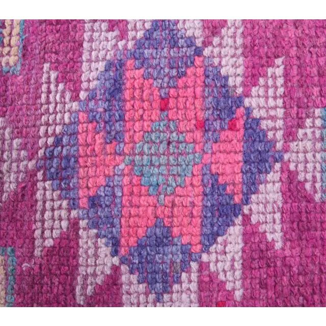 1970s Turkish Handmade Pink Diamond Wool Runner Rug 78x384