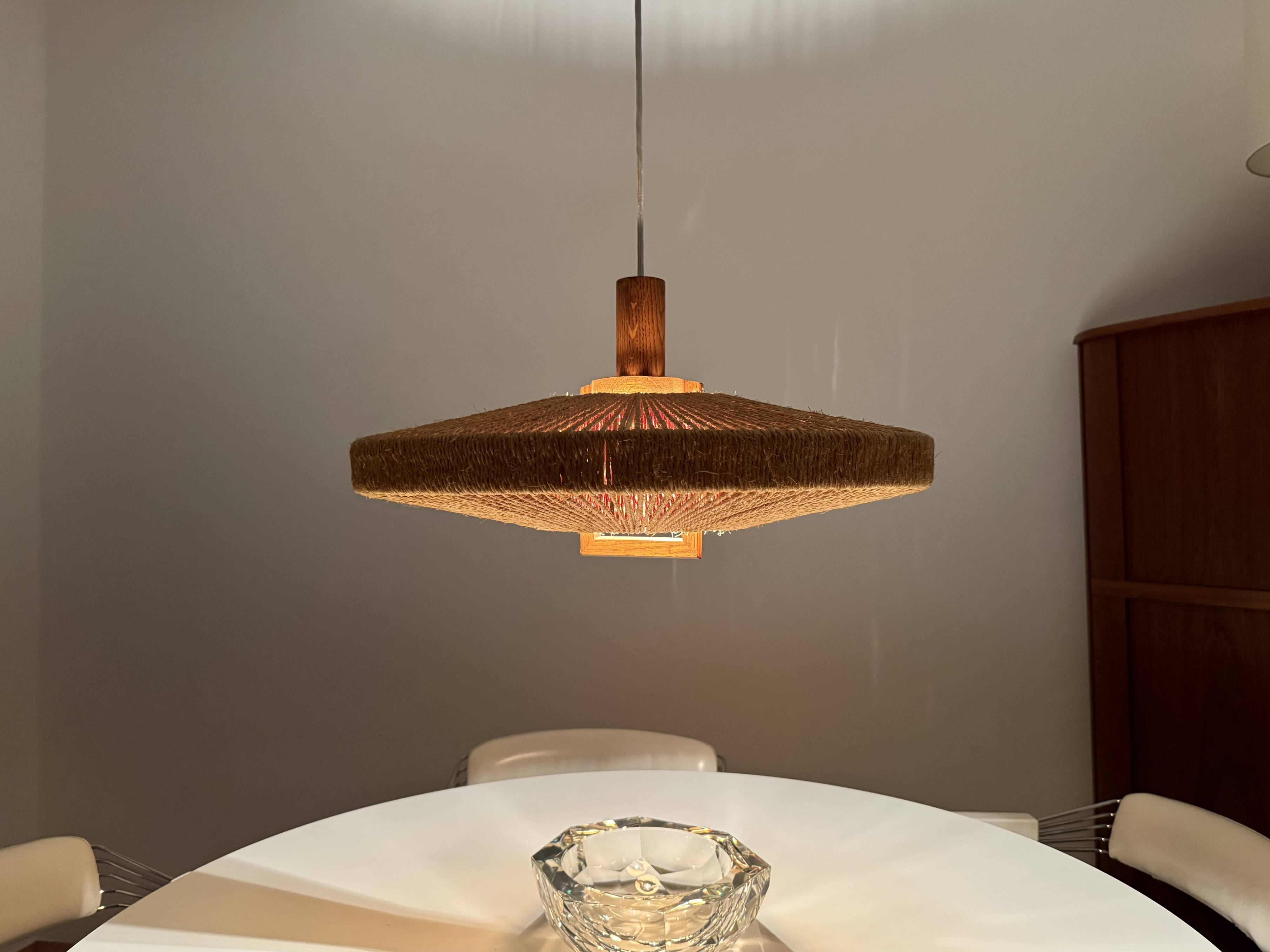 Large Sisal and Oak Pendant Lamp by Temde