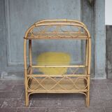 Vintage rattan serving table, two-tier side table.