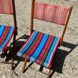 Set of vintage folding chairs in canvas and wood