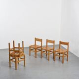 Set of three chairs and two stools Maison Regain, circa 1970