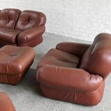Italian Modular Sofa Set In Cognac Leather Attributed To Mobil Girgi, 1970's