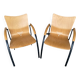 Pair of Vintage RONÉO Armchairs with Black Metal Legs + Curved Wooden Shell