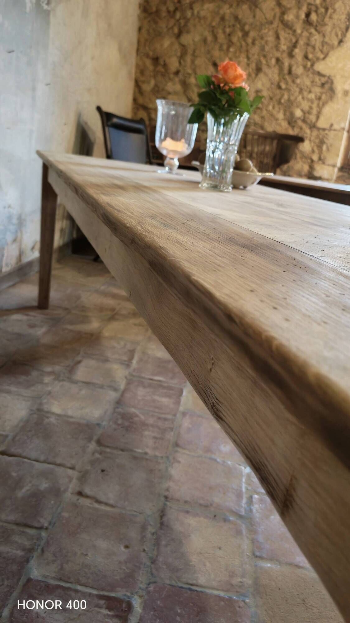 Solid oak farmhouse table "brut" 247x89, top "chocolate oak"