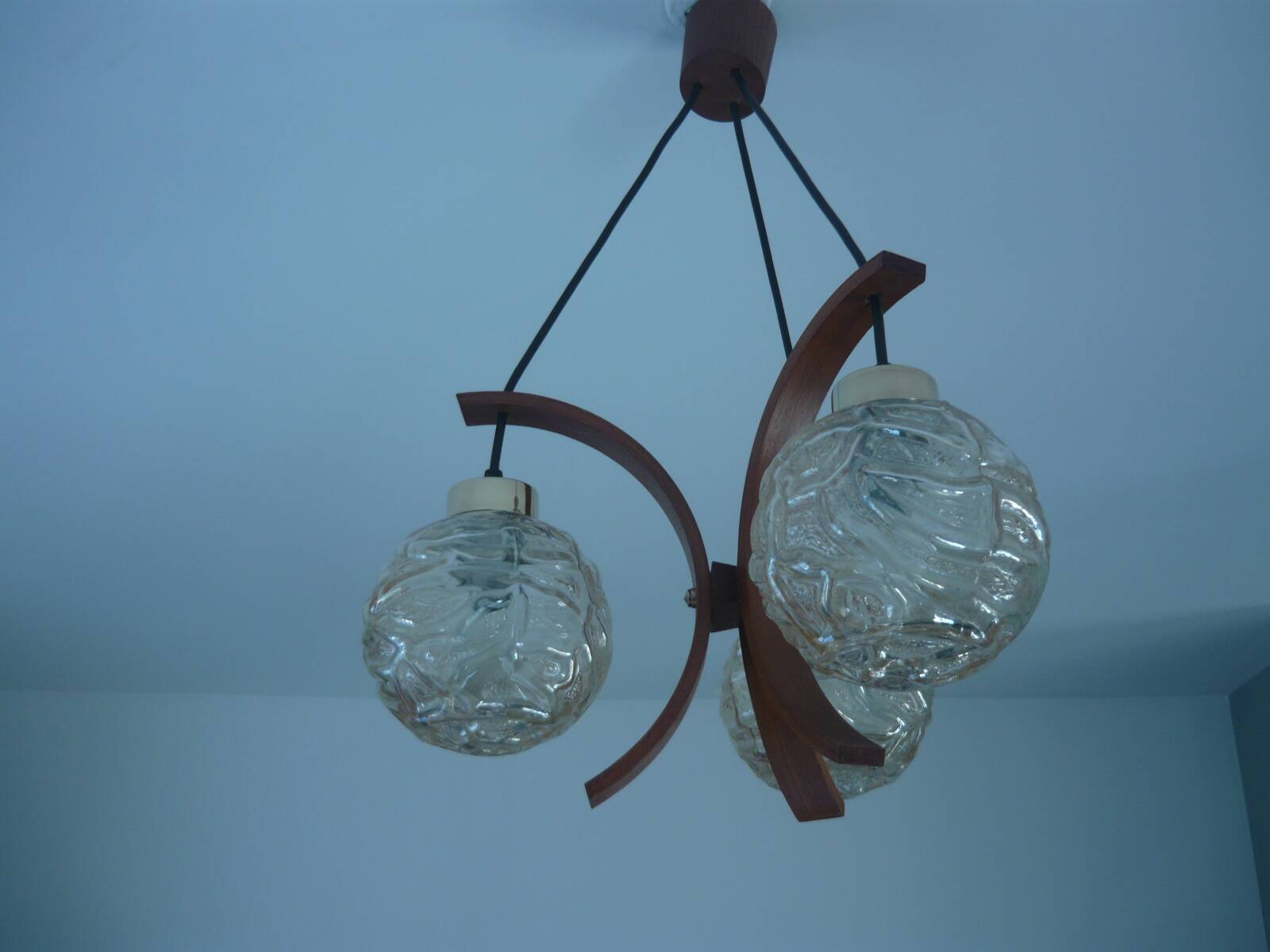 Teak chandelier 3 lights 1960s