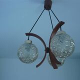 Teak chandelier 3 lights 1960s