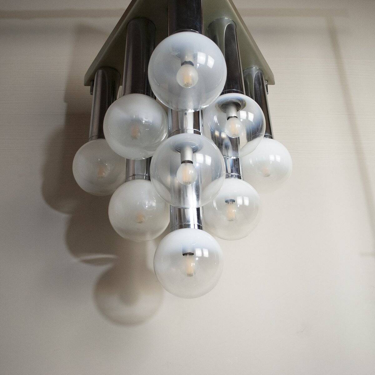 Chandelier with satin glass lights, Italy, 1970s