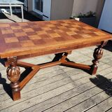 1910s Jacobean style solid oak extending drawer dining table