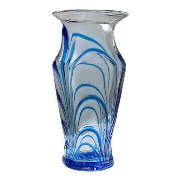 Large blown glass vase from Murano, blue and transparent, Italy 1960s-70s.