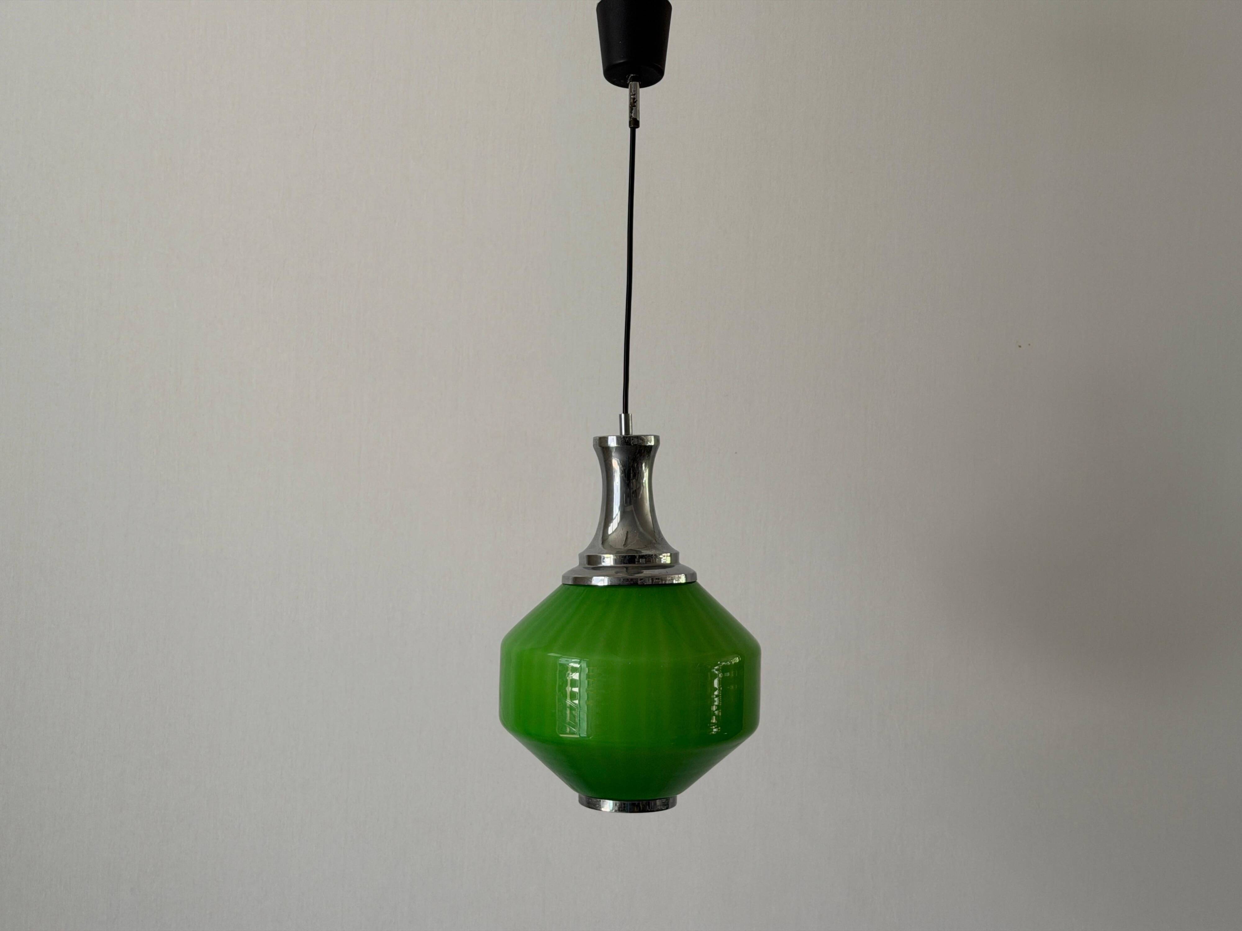 Green glass ceiling light with chrome frame, 1960s, Germany