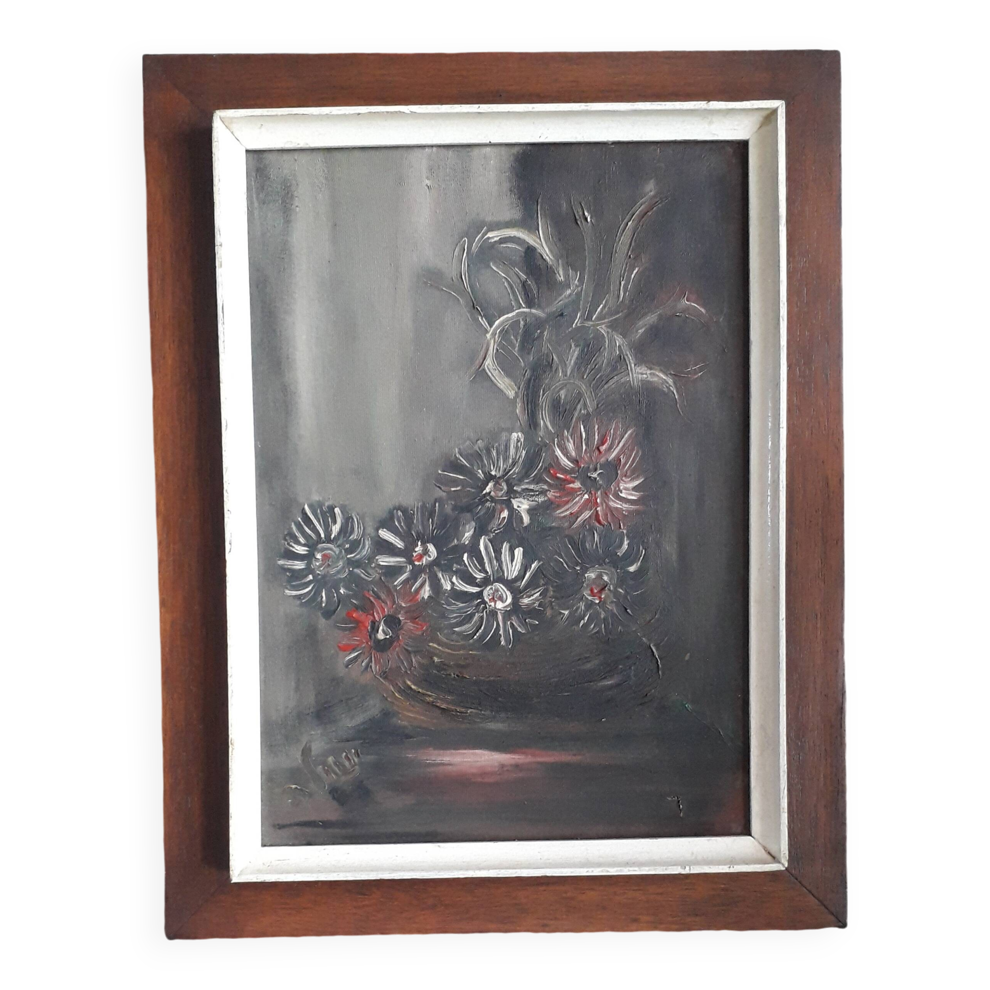 Old oil painting representing a still life