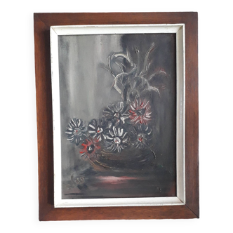 Old oil painting representing a still life