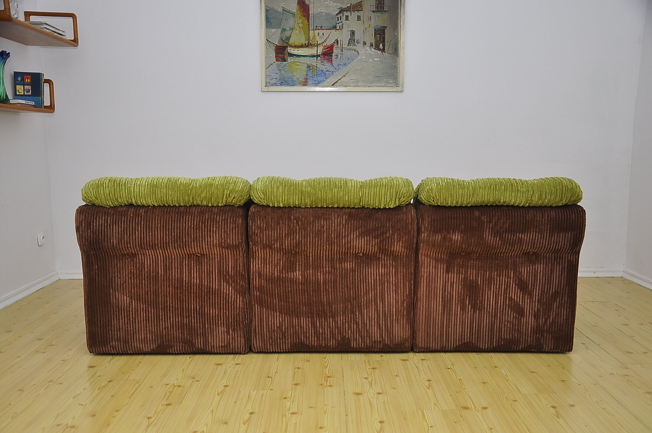 Green and brown corduroy modular sofa, 1970s.