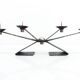 Brutalist modernist chandelier with four peaks in hammered metal 1960-1970