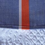 Torchon ancien métis brodé monogramme R P bleu liteaux oranges